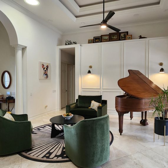 Chic and comfortable living space designed by Steele Design Solutions in Naples FL.